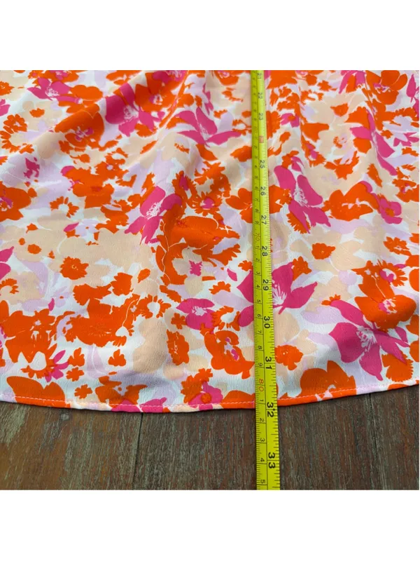 LUCY PARIS Pink & Orange Floral Puff Sleeve Toulouse Tie Babydoll Mini Dress S - Image 10