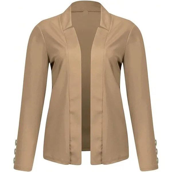 NWT ~ Women's Tan Open Blazer Cardigan Jacket Long Sleeves Gold Buttons ~ XXL - Image 2