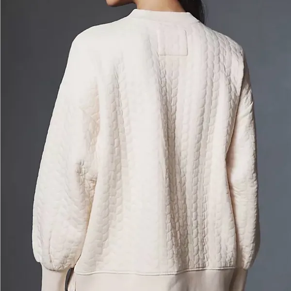 Anthropologie’s Grey State Long Sleeve Quilted Teddy Light Pink Crew Neck - Image 2