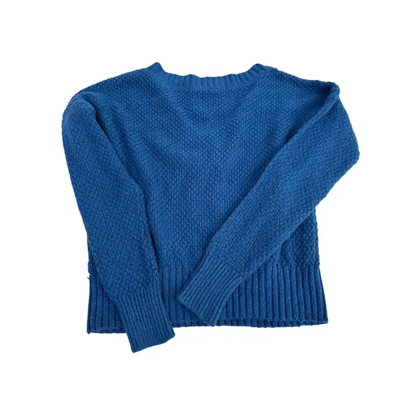 Abercrombie & Fitch Womens Blue Cable Knit V-Neck Sweater Size M Popcorn Texture - Image 2