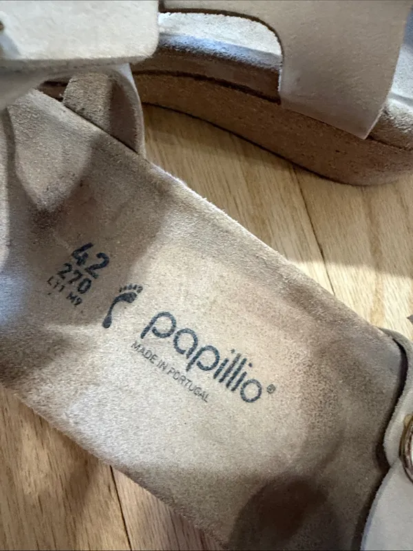 Birkenstock Papillio Soley Wedge Sandal Beige Nubuck Leather Sz 42 - Image 6