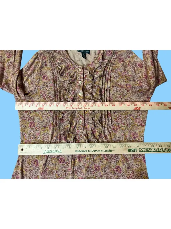 Lauren Ralph Lauren Womens M Paisley Floral Ruffle Blouse 100% Cotton Used - Image 7