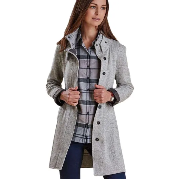 Barbour Women's Size M Millfire Knit Sweater Jacket Gray Tartan Preppy Old Money - Image 9