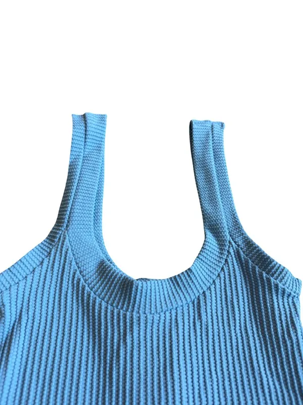 Intimately Free People Blue Henley Tank Top Stretchy Textured Fitted Medium NWT - Image 7