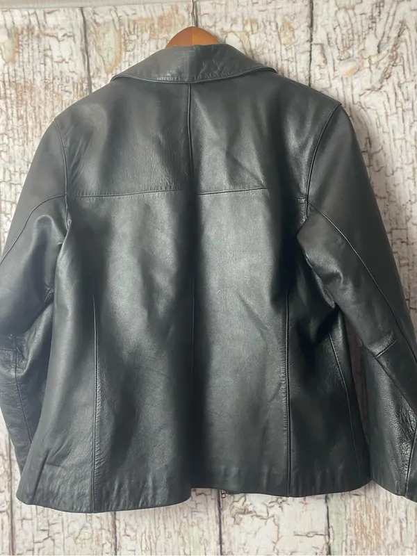 Wilson’s Leather Vtg Y2K Classic Black Leather grunge retro moto Zip-Front Jacket L - Image 9
