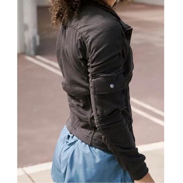 NEW Free People Movement Foundation Ruched Seam Jacket in Black Bomber Jacket - Image 11