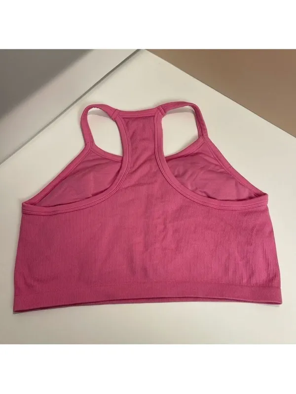Jockey Pink Ribbed Sports Bra Size L Racerback Stretch Comfort Activewear - Image 6