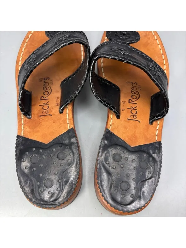 Jack Rogers Original Jacks Metallic Slides Thong Sandals Womens 5 Black Slip On - Image 6