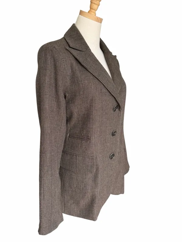 Peruvian Connection Marlowe Wool Blend Plaid Blazer Jacket Brown Size 6 - Image 4
