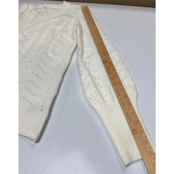 Gap Womens Pointelle Knit Pullover Sweater Crew Neck Ivory Long Sleeve Top M - Image 10