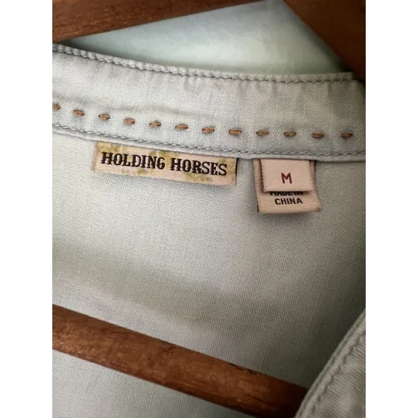 Anthropologie Holding Horses Shirt M‎ Dimanche Pearl Snap Button Up Long Sleeve Western - Image 3