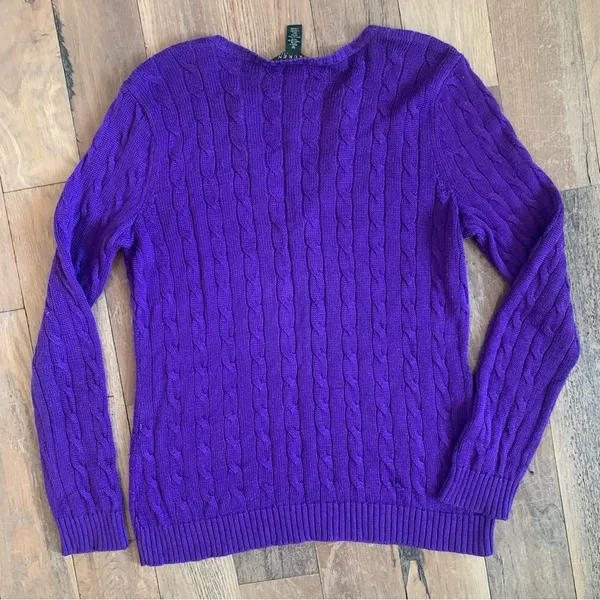 Ralph Lauren Purple Cable Knit Sweater Size Medium - Image 4