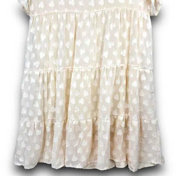 Aaron & Amber Casual Short Sleeve Ruffle Babydoll Dress Knee Length Cream Small - Image 4