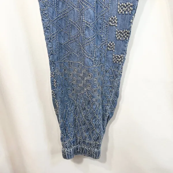 Johnny Was Biya Large Pants Blue Embroidered Chambray Lyocell Jogger Boho 1394 - Image 7