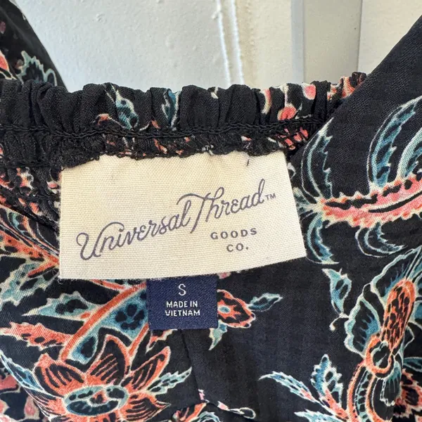 Universal Thread Black Floral Tiered Maxi Dress Small V-Neck Smocked Back Boho - Image 7