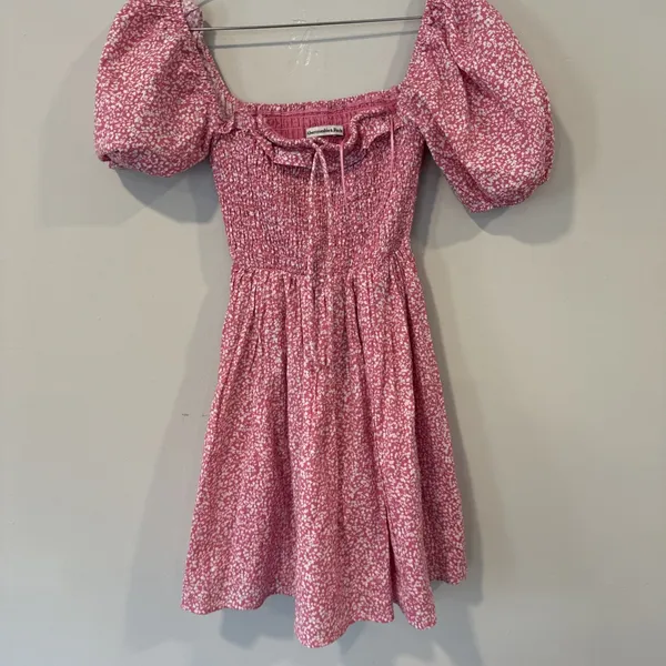 Abercrombie & Fitch Pink Ditsy Floral Smocked Puff Sleeve Mini Dress XXS 2818 - Image 3