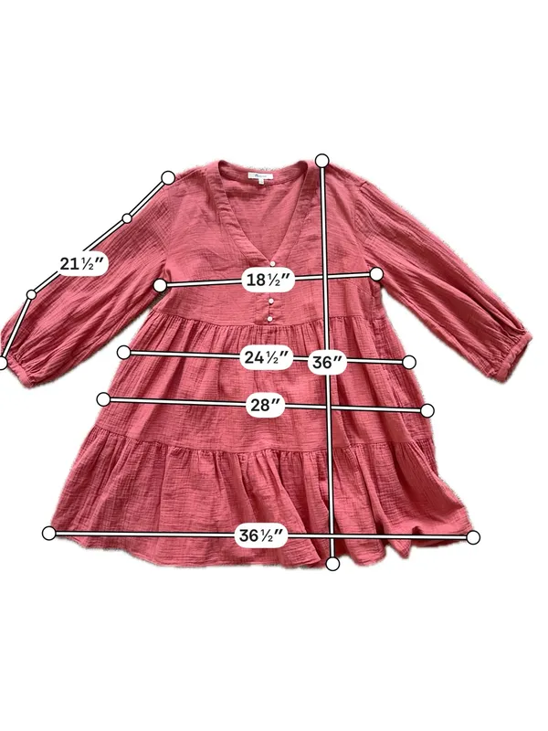 Madewell Gauze Tiered Mini Dress Pink Size 8 V-Neck Long Sleeve - Image 4