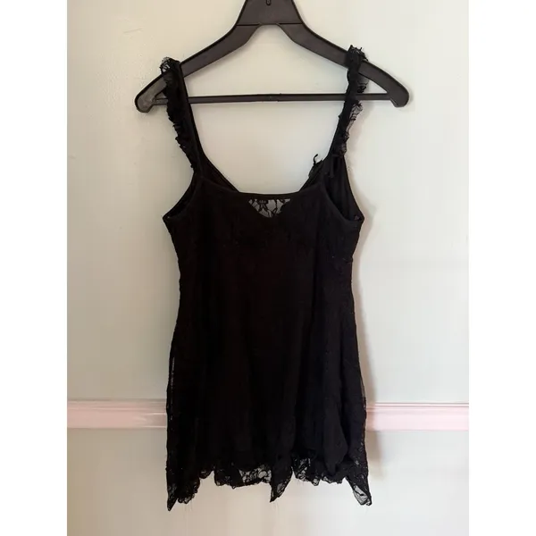 Vtg Layered Lace Tank Top Size M Black Lace Babydoll USA Y2K Grunge Coquette - Image 2