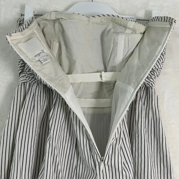 Aryn K Strapless Mini Dress Womens‎ Small Black White Striped Ruched Fit & Flare - Image 4