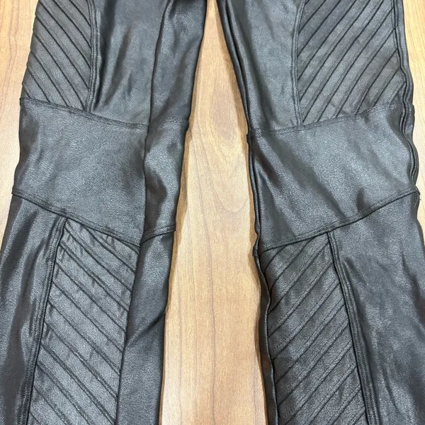 SPANX Black Faux Leather Moto Leggings High Rise Shaping - Image 4
