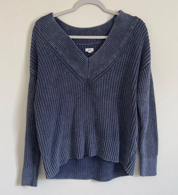 Aerie Blue Knit V Neck Oversized Relaxed Sweater Size XS - Image 2