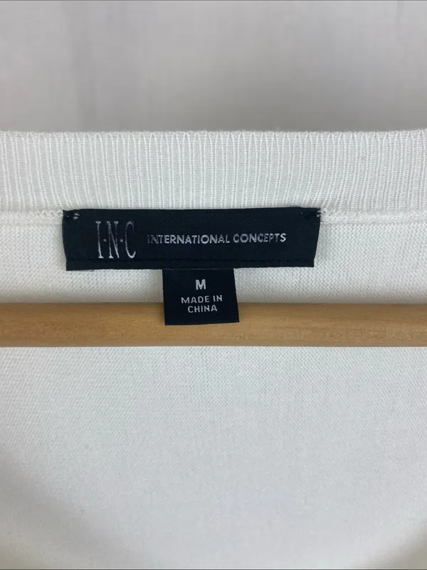 INC White Long Sleeve Knit Sequins Grommet Trim Tunic Top M - Image 5