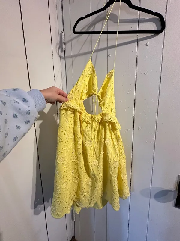FOR LOVE AND LEMONS NWT NATALIA Yellow Eyelet Cutout Mini Dress - Image 3