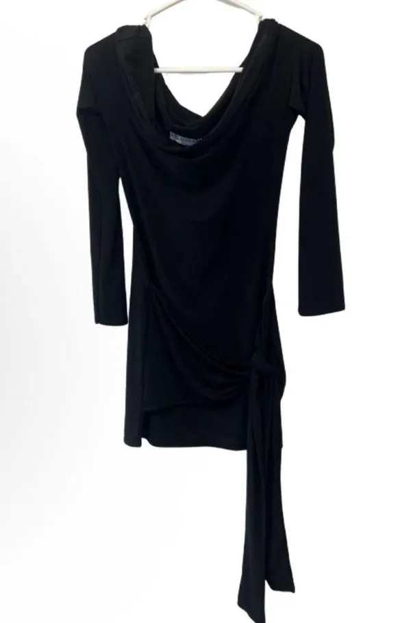 NWT Kaiia slinky bardot tie side drape mini dress black size 8 - Image 6