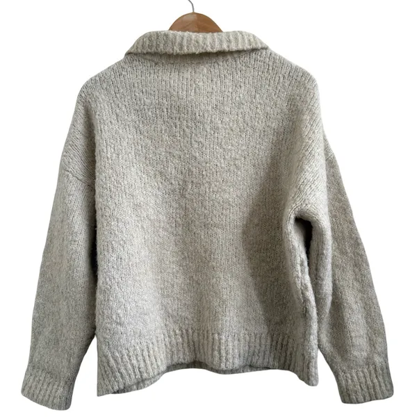 Anthropologie by Anthropologie Quarter Zip Collar Sweater Wool Blend Cream Tan M - Image 5