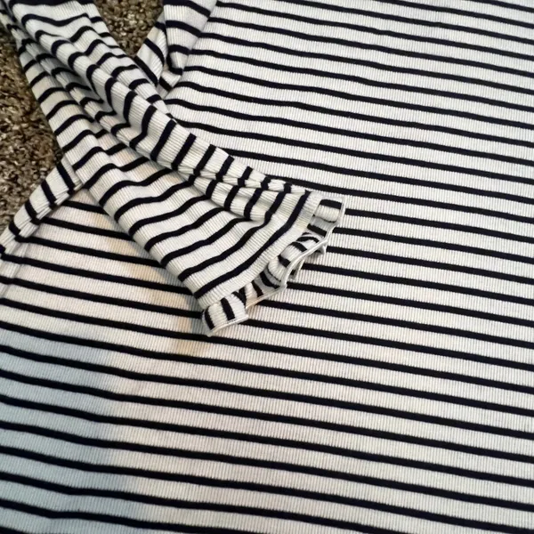 Croft & Barrow Women Plus 4X Striped Ruffle Neck Ribbed Long Sleeve Black White‎ - Image 2