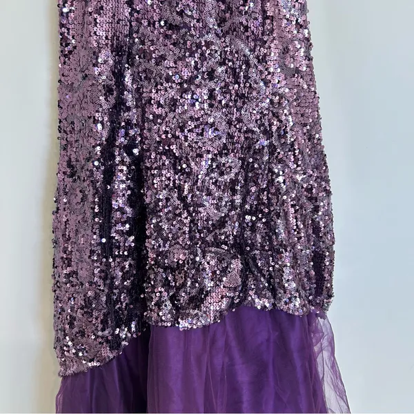 Cinderella Divine Purple‎ Strapless Sequin Beaded Corset Back Long Gown Dress 4 - Image 9