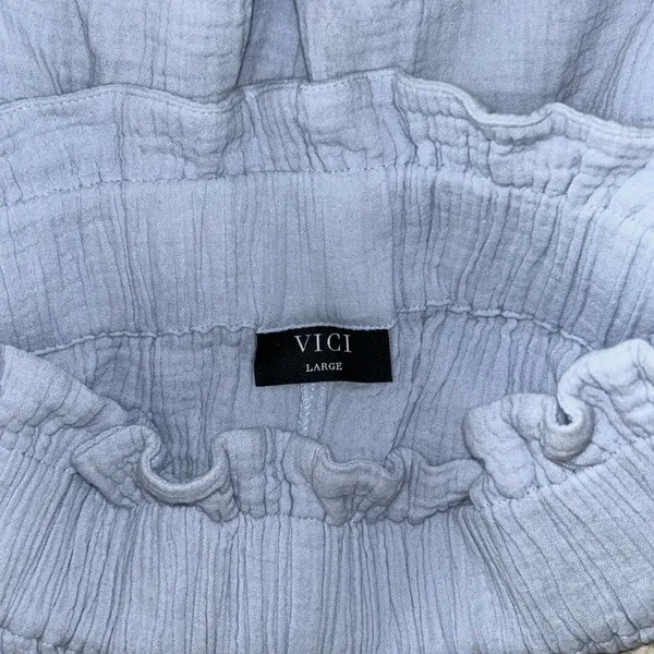 VICI Women’s Spring Paperbag High Waist Baby Blue Pull On Cotton Shorts Sz Large - Image 5