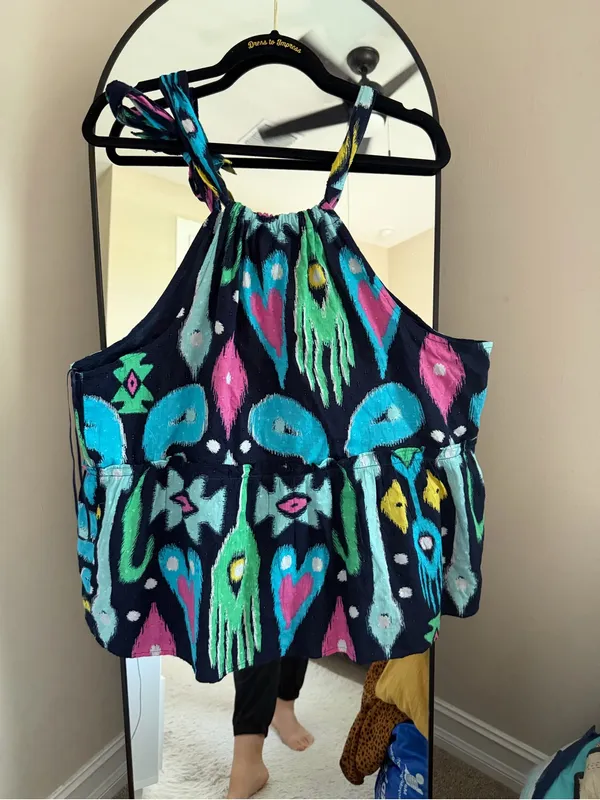 NWT crown & ivy Navy Multi Ikat Print Halter Peplum Tank - Image 6