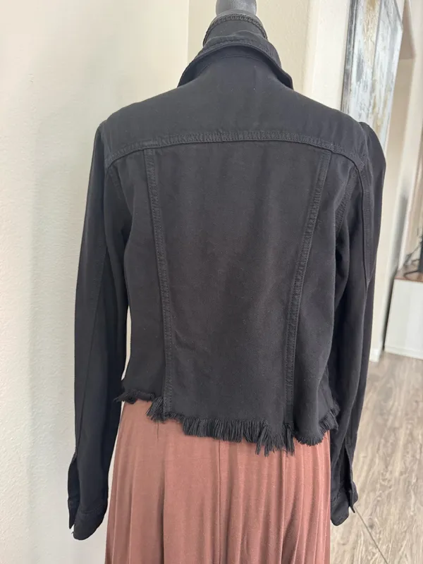 Hidden Los Angeles Black Denim Raw Hem Jacket Size Small - Image 10