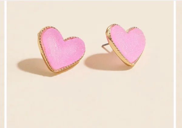 Heart Druzy Stone Stud Earrings - Image 2