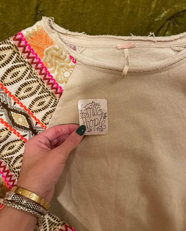 Free People Gone Global Jacquard Balloon Sleeve Boho Top - Image 3