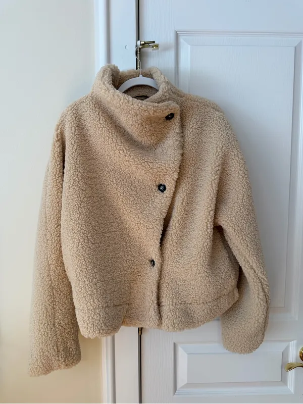 Free People Cream Teddy Button-Front Jacket - Image 8