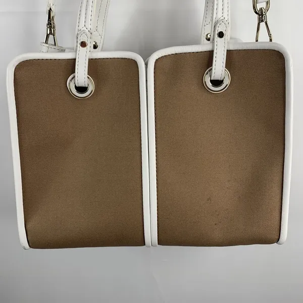 Kate Spade Sam Canvas Satchel Blazer Brown White Leather Trim Shoulder Bag Purse - Image 5