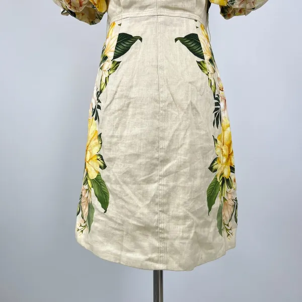 NWOT Farm Rio Linen Sand Garden Cascade Puff Sleeves Mini Dress Size L - Image 10
