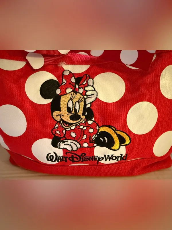 Disney Parks Canvas Red w White Polka Dots Tote Bag Embroidered Minnie Mouse - Image 2
