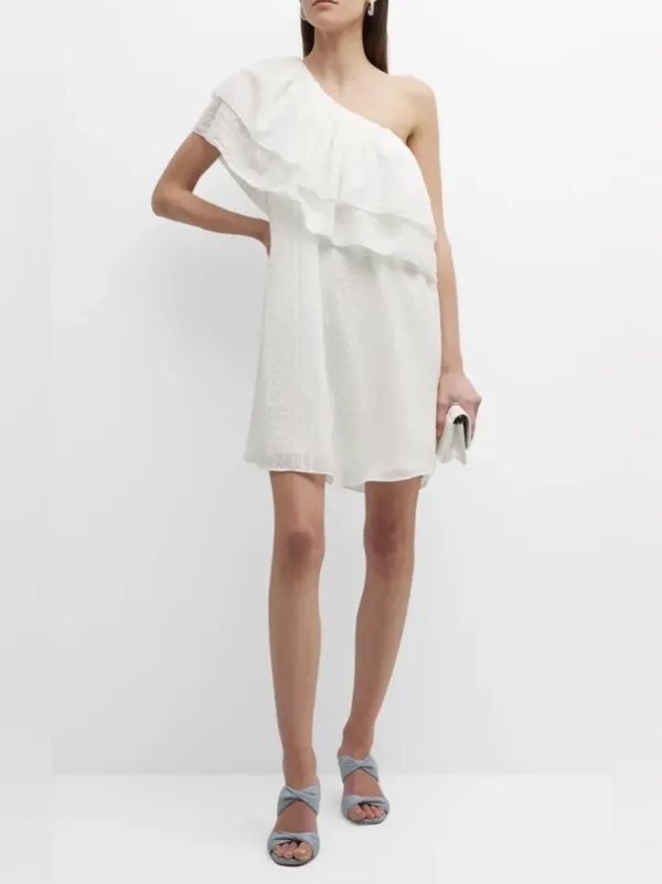 TRINA TURK NWT Phebe One-Shoulder Tier Ruffle White Eyelet Mini Dress Classy XXL - Image 2