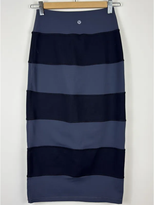 Lululemon Yoga Over Skirt Size 4 Coal Black Striped Luon High Rise Midi Rare - Image 10