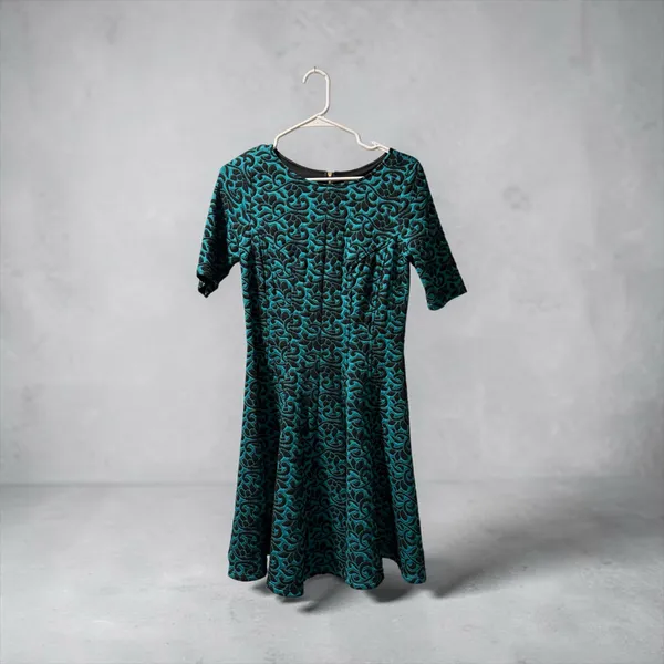 Teal Blue Fit and Flare Floral Dress Danny and Nicole - Image 2