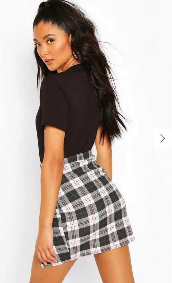 Boohoo split front checked mini skirt plaid size US 8 - Image 4