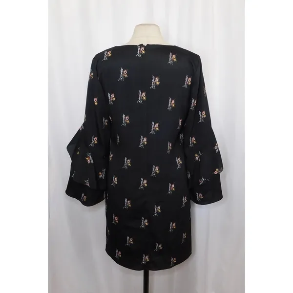 KOBI HALPERIN Ayana Ruffle Sleeve‎ Black Floral Dress Cape Shift Dress Medium - Image 6