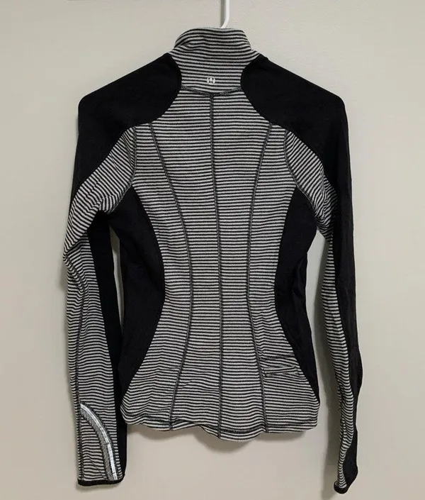 Black and White Stripe Zip U-Turn Lululemon Quarter Zip - Image 6