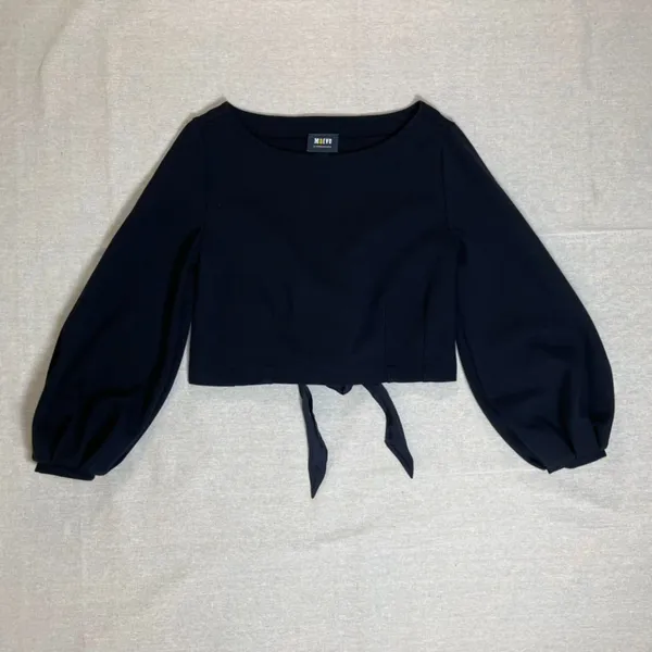 Maeve Anthropologie | Black Tie-Back Ponte Pullover Balloon Sleeve Top | Small - Image 4