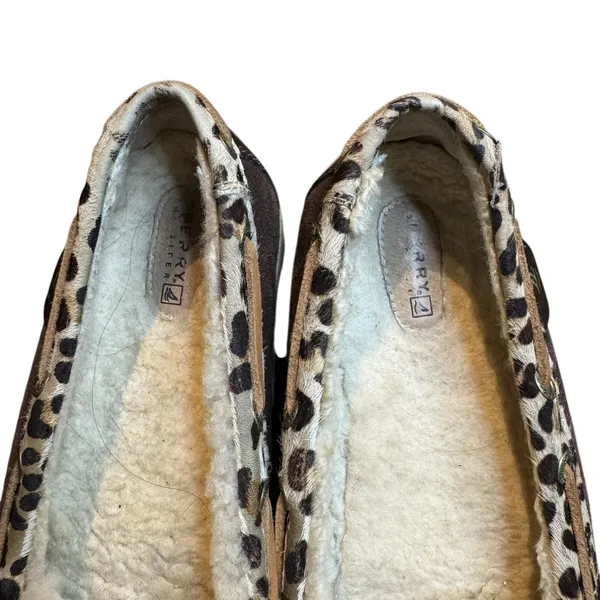 Sperry Top-Sider Boat Shoes Womens Size 8.5 Brown Leopard Faux‎ Fur Lined - Image 3
