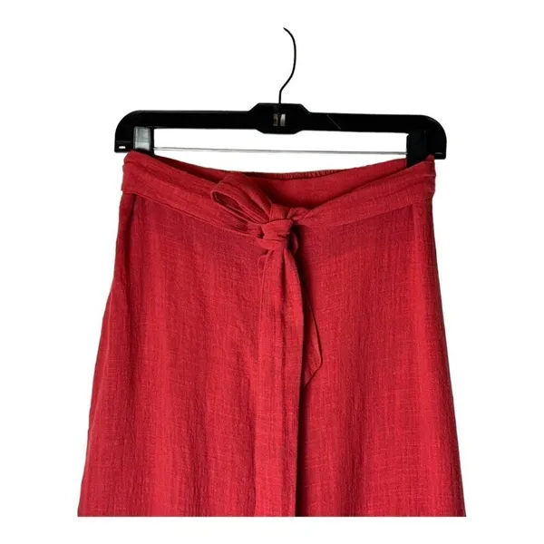 LPA Pants Women Medium Red Gauzy Cotton Elastic Tie Waist High Rise‎ Tapered - Image 3