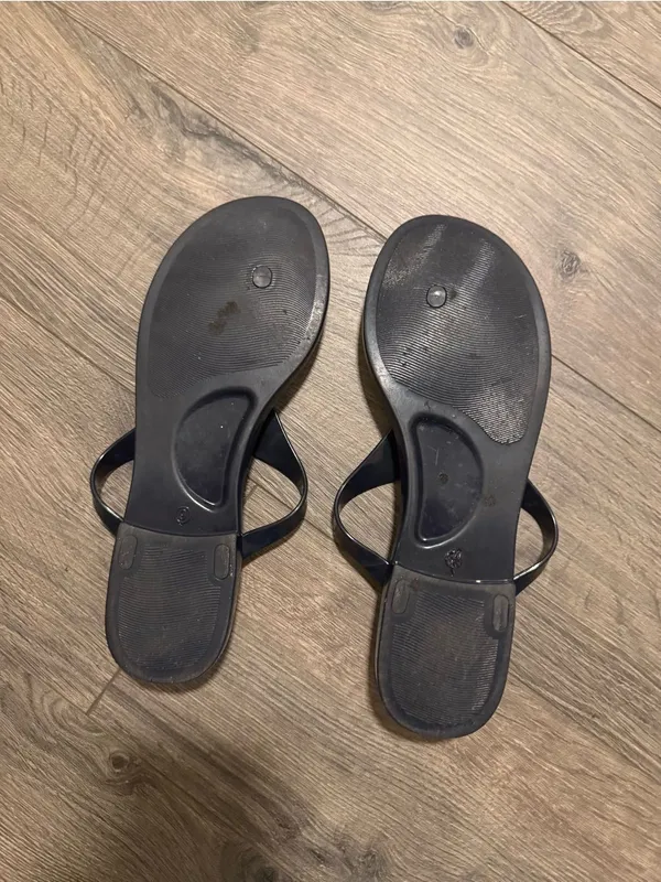 Tory Burch Navy Jelly Logo Thong Sandals with Gold Emblem - Image 4